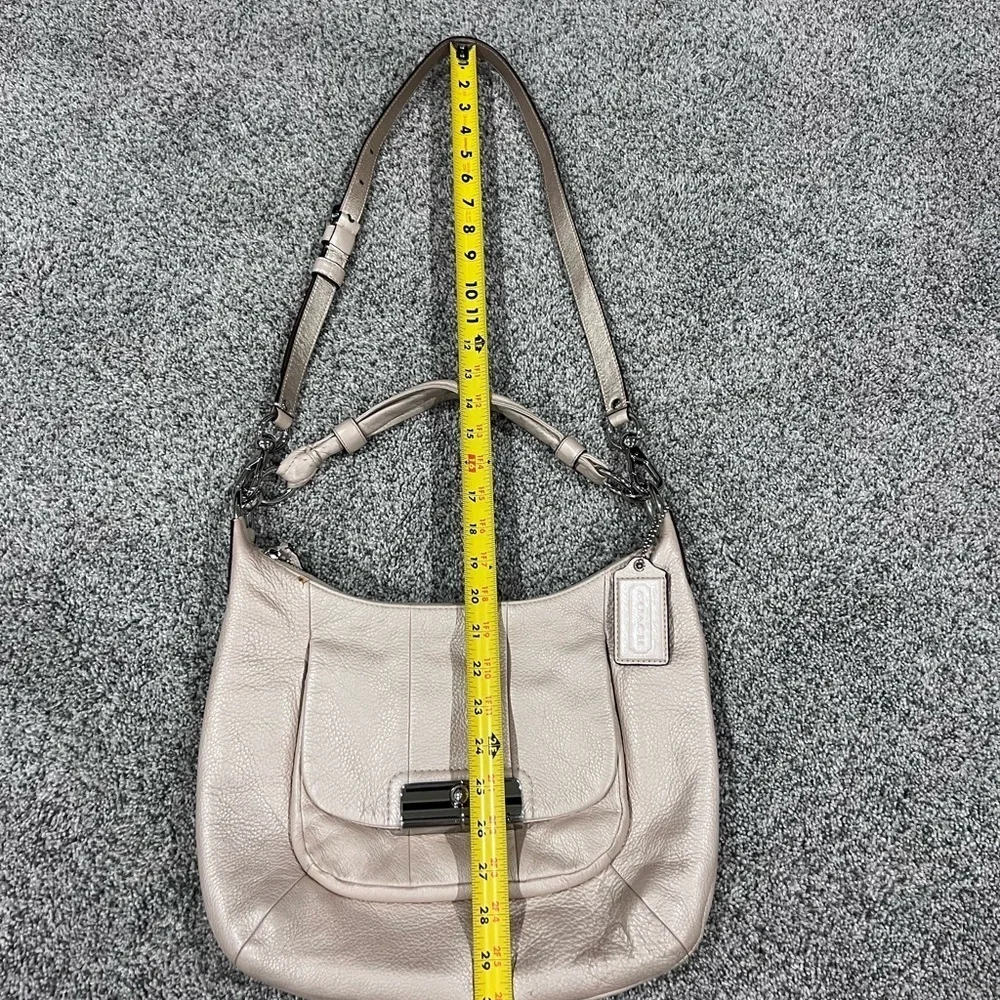 Coach Kristin Pebbled Leather Champagne Shoulder Bag Crossbody Hobo Zip Closure